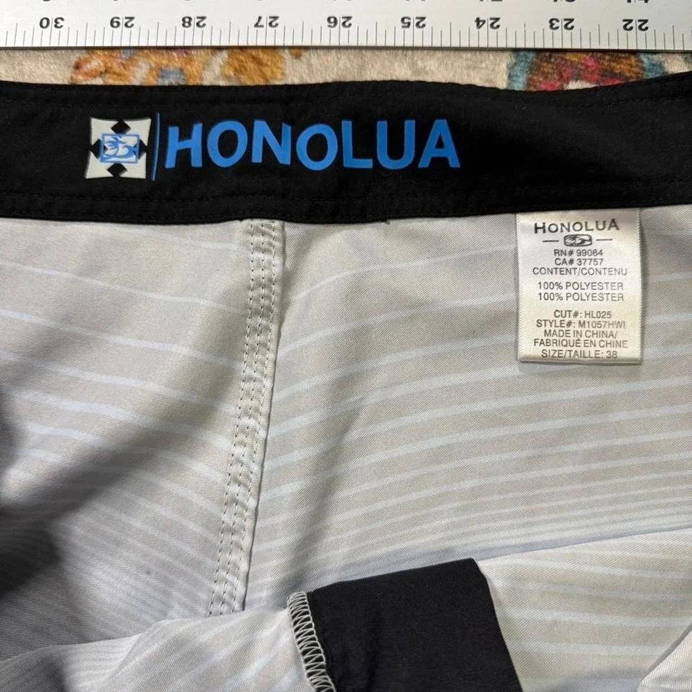 Honolua Honolulu Blue Board Shorts Mens 38 Y2K Striped Swim Trunks M1057HWI
